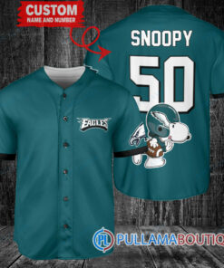 Snoopy Philadelphia Eagles  Custom Baseball Jersey Midnight Green