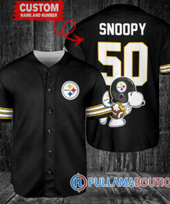 Snoopy Pittsburgh Steelers  Custom Baseball Jersey Black Without Piping