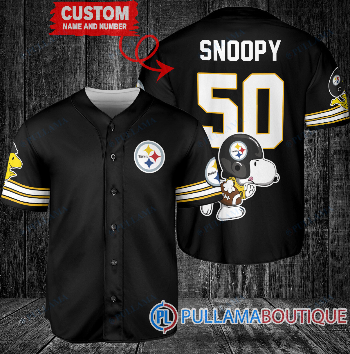 Snoopy Pittsburgh Steelers Custom Baseball Jersey Black