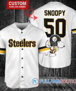 Snoopy Pittsburgh Steelers  Custom Baseball Jersey White