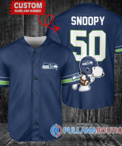 Snoopy Seattle Seahawks  Custom Baseball Jersey Navy