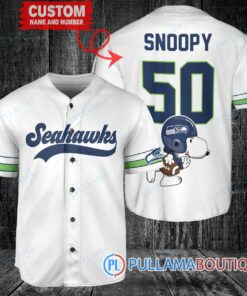 Snoopy Seattle Seahawks Custom Baseball Jersey White