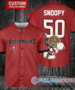 Snoopy Tampa Bay Buccaneers Custom Baseball Jersey Red