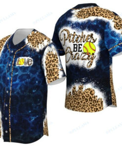 Softball Blue Leopard Love Pitches Be Crazy Baseball Jersey