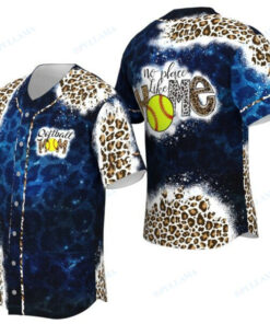 Softball Mom No Place Like Home Blue Leopard Baseball Jersey