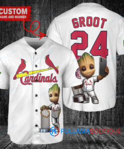 St. Louis Cardinals Baby Groot Marvel Guardians Of The Galaxy Baseball Jersey White