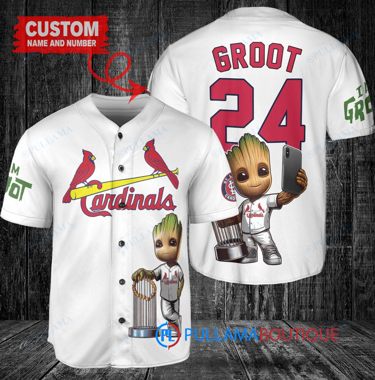 St. Louis Cardinals x Baby Groot Marvel Guardians Of The Galaxy with Trophy Custom Baseball Jersey Light Blue