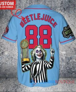 St. Louis Cardinals Beetlejuice Halloween World Series Trophy Baseball Jersey Blue