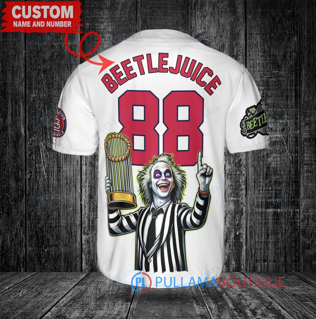 NY Yankees x Beetlejuice Halloween World Series Trophy Baseball Jersey White