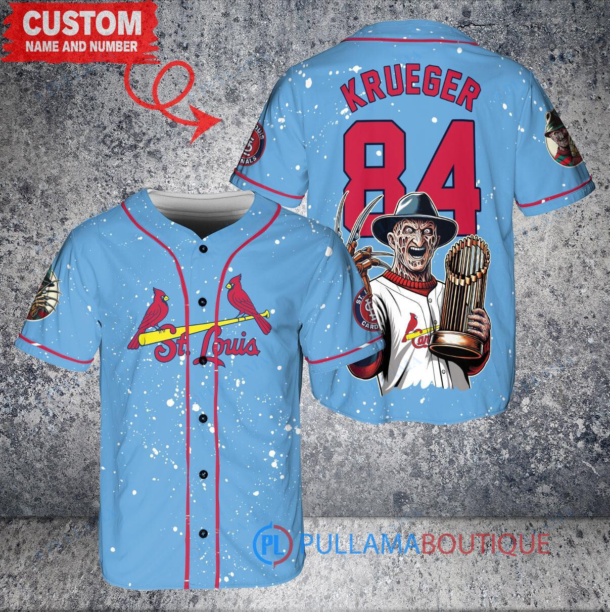 Chicago Cubs Freddy Krueger Halloween World Series Trophy Baseball Jersey Gray