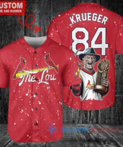 St. Louis Cardinals Freddy Krueger Halloween World Series Trophy Baseball Jersey Red