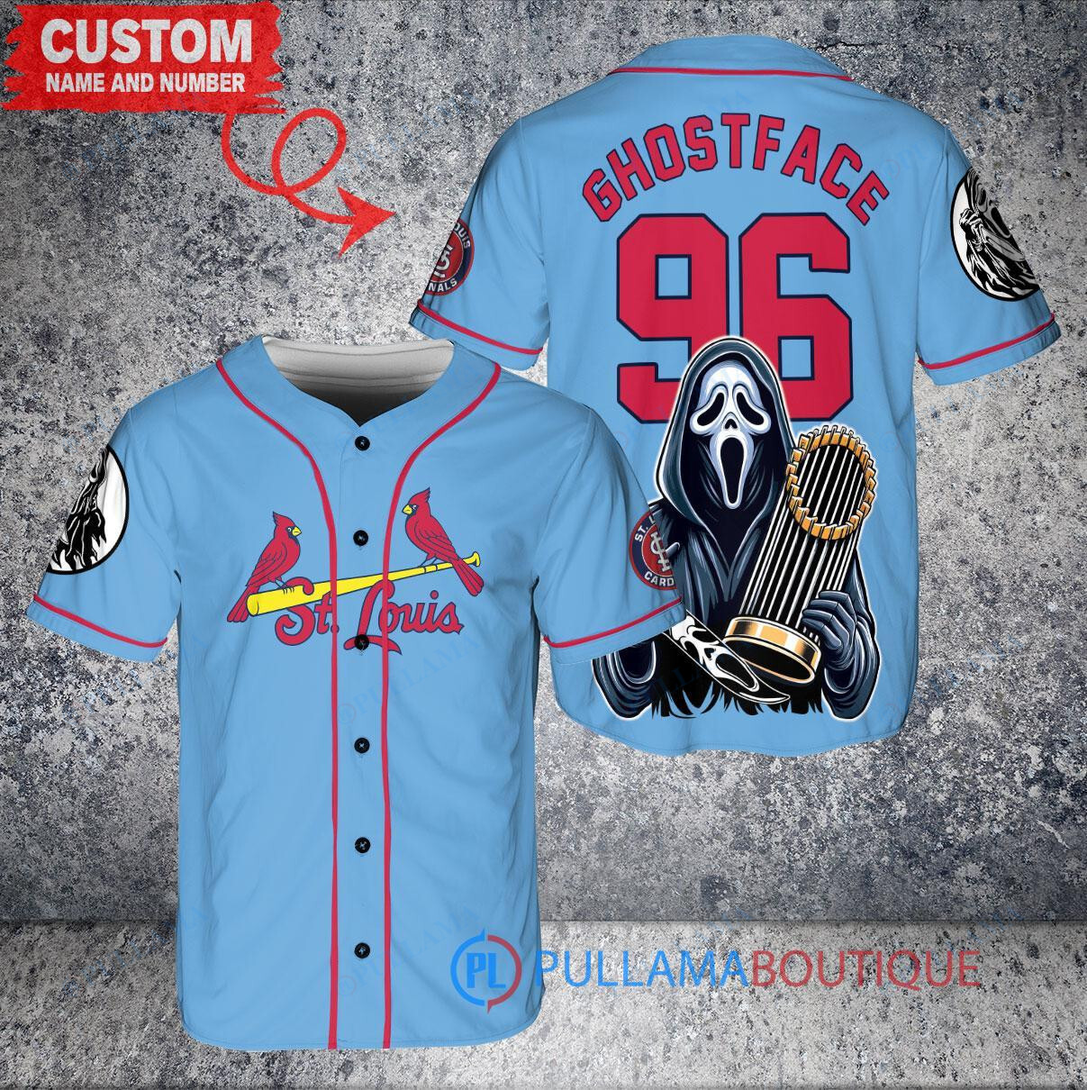 Houston Astros x Ghostface Scream Halloween Halloween with World Series Trophy Custom Baseball Jersey Navy City Connect