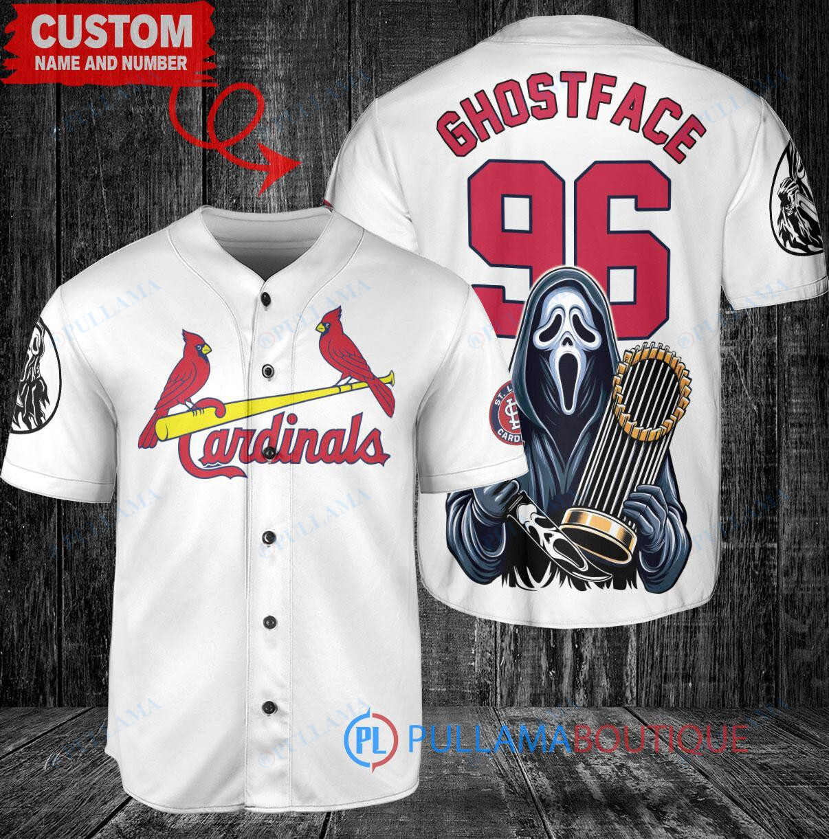 Boston Red Sox x Ghostface Scream Halloween Halloween with World Series Trophy Custom Baseball Jersey Navy