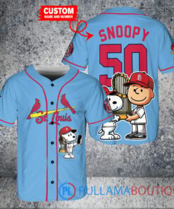 St. Louis Cardinals Snoopy & Charlie Brown Baseball Jersey – Light Blue