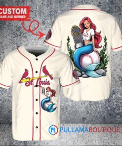 St. Louis Cardinals x Ariel Mermaid with Trophy Custom Baseball Jersey Cream