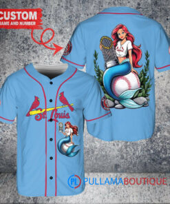 St. Louis Cardinals x Ariel Mermaid with Trophy Custom Baseball Jersey Light Blue