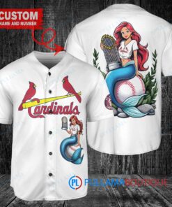 St. Louis Cardinals x Ariel Mermaid with Trophy Custom Baseball Jersey White