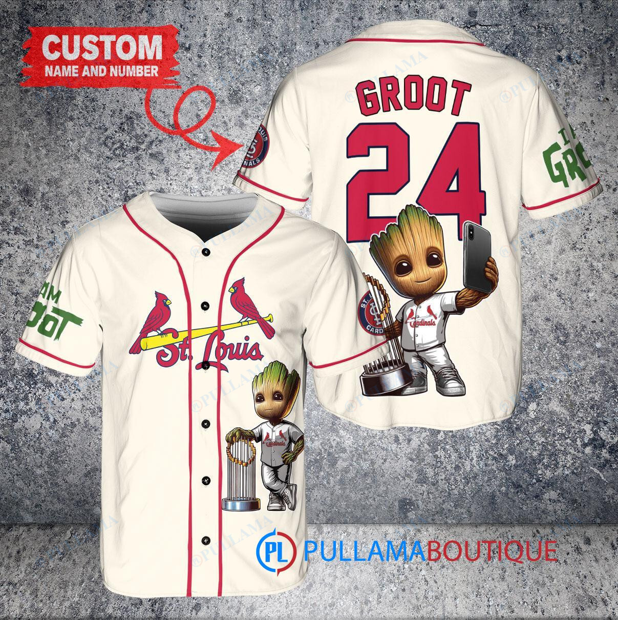 Milwaukee Brewers x Baby Groot Marvel Guardians Of The Galaxy with Trophy Custom Baseball Jersey White