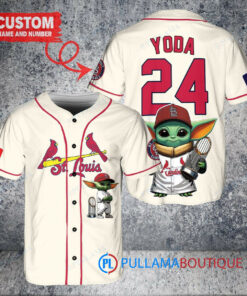 St. Louis Cardinals x Baby Yoda Star Wars The Mandalorian with Trophy Custom Baseball Jersey Cream