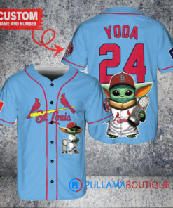 St. Louis Cardinals x Baby Yoda Star Wars The Mandalorian with Trophy Custom Baseball Jersey Light Blue