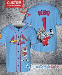 St. Louis Cardinals x Bugs Bunny with Trophy Baseball Jersey Light Blue