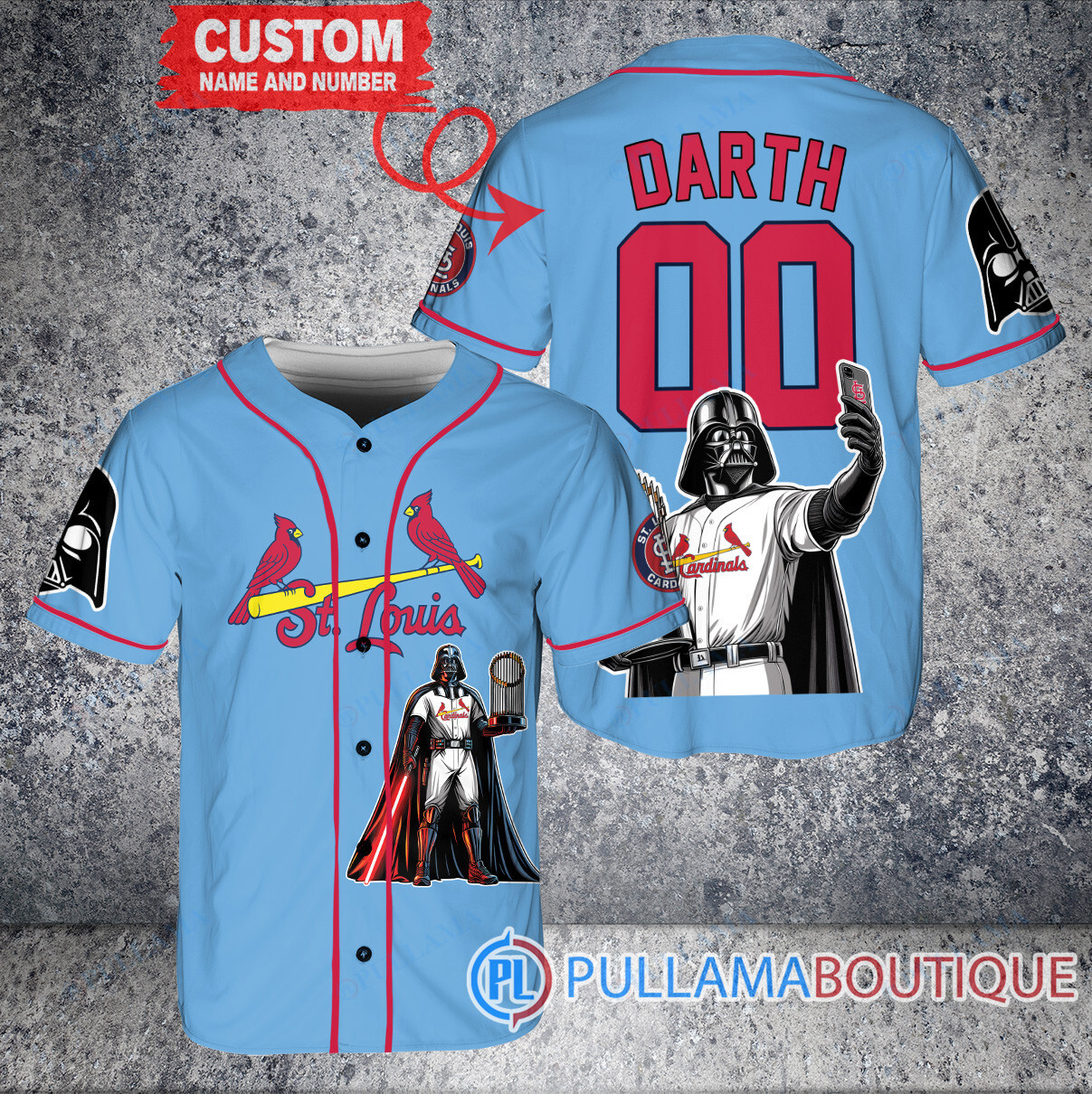 Miami Marlins x Darth Vader Star Wars with Trophy Baseball Jersey Red