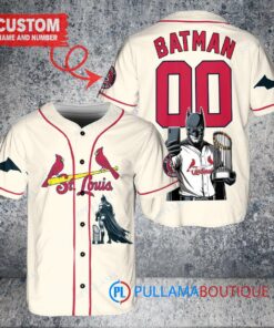 St. Louis Cardinals x DC Comics Batman The Dark Knight with Trophy Custom Baseball Jersey Cream