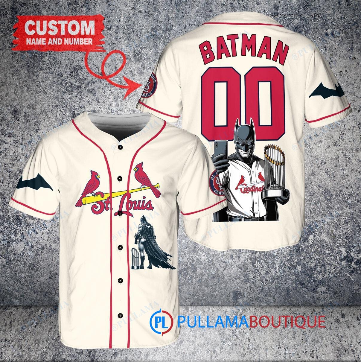 Chicago Cubs x DC Comics Batman The Dark Knight with Trophy Custom Baseball Jersey Gray