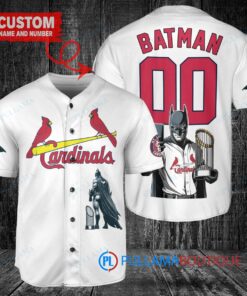 St. Louis Cardinals x DC Comics Batman The Dark Knight with Trophy Custom Baseball Jersey White