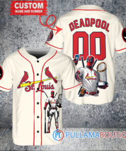 St. Louis Cardinals x Deadpool with Trophy Baseball Jersey Cream