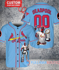 St. Louis Cardinals x Deadpool with Trophy Baseball Jersey Light Blue