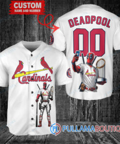 St. Louis Cardinals x Deadpool with Trophy Baseball Jersey White