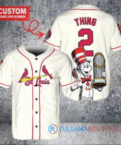 St. Louis Cardinals x Dr Seuss with World Series Trophy Custom Baseball Jersey Cream