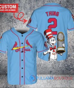 St. Louis Cardinals x Dr Seuss with World Series Trophy Custom Baseball Jersey Light Blue