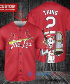 St. Louis Cardinals x Dr Seuss with World Series Trophy Custom Baseball Jersey Red City Connect