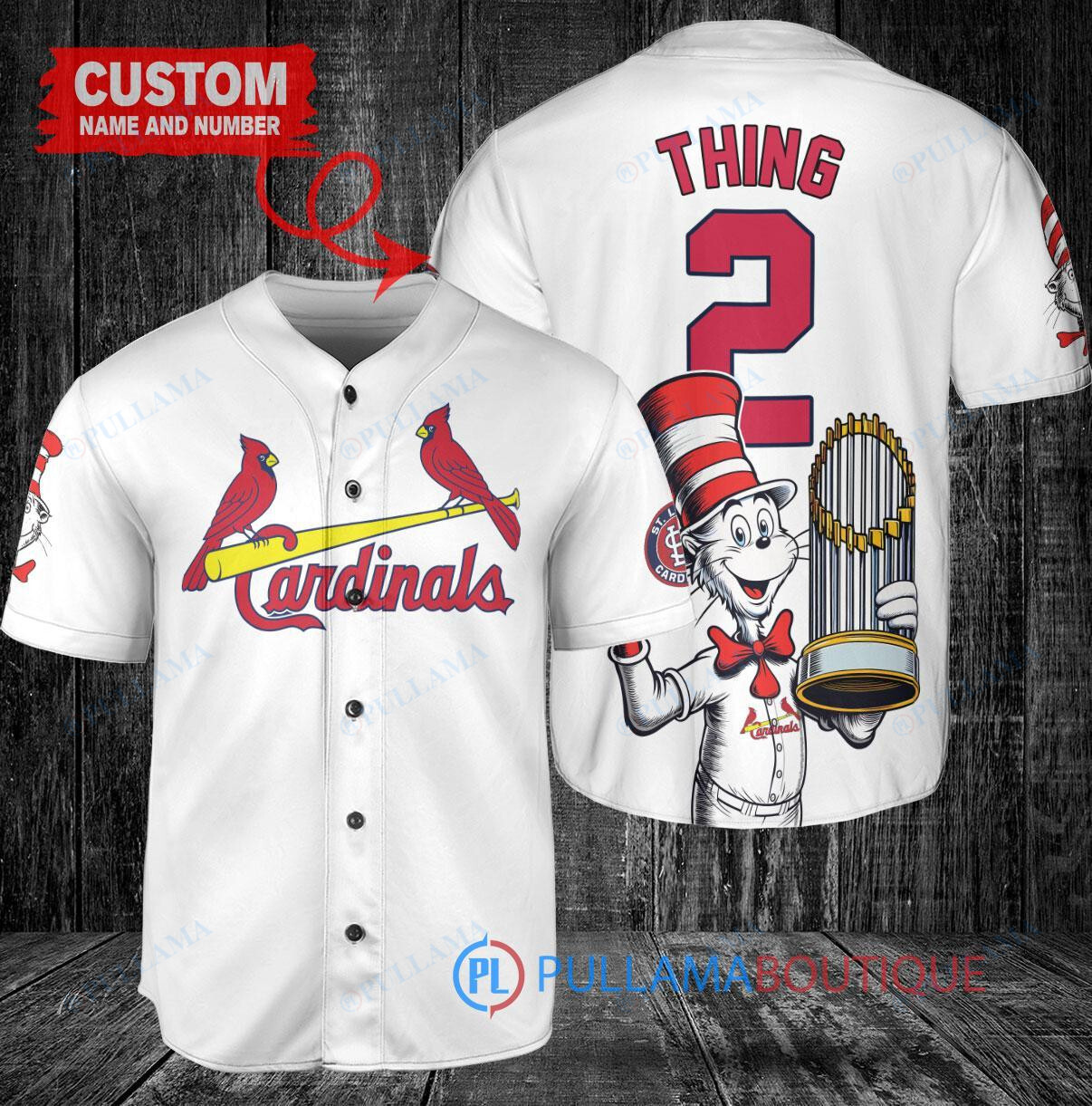 St. Louis Cardinals x Dr Seuss with World Series Trophy Custom Baseball Jersey Red City Connect