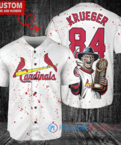 St. Louis Cardinals x Freddy Krueger A Nightmare on Elm Street Halloween with World Series Trophy Custom Baseball Jersey White