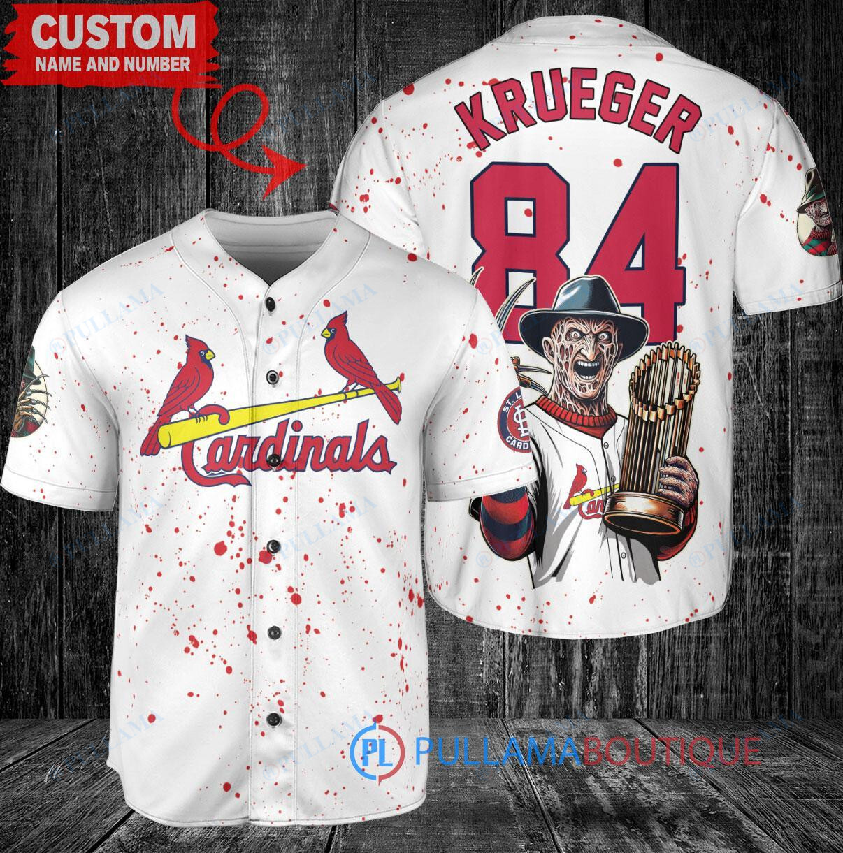 Chicago Cubs Freddy Krueger Halloween World Series Trophy Baseball Jersey Gray