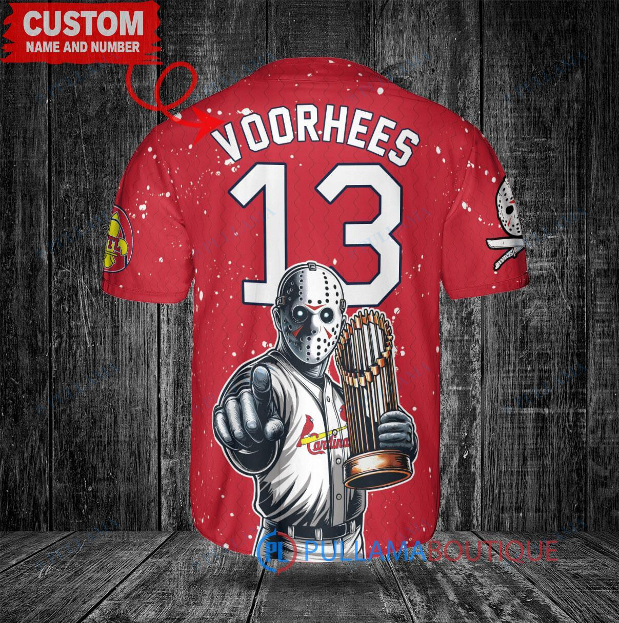 Kansas City Royals x Friday the 13th Jason Voorhees Halloween with World Series Trophy Custom Baseball Jersey Navy