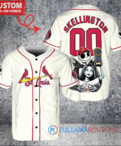 St. Louis Cardinals x Jack Skellington and Sally The Nightmare Before Christmas with World Series Trophy Custom Baseball Jersey Cream