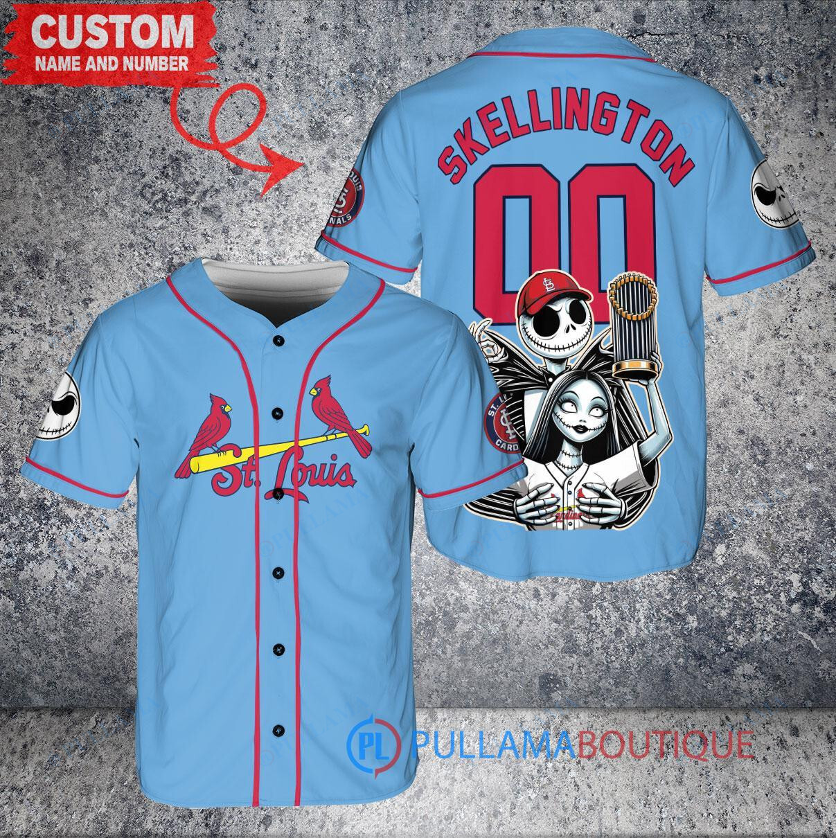 Phillies x Jack Skellington World Series Trophy Baseball Jersey – Light Blue