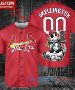 St. Louis Cardinals x Jack Skellington and Sally The Nightmare Before Christmas with World Series Trophy Custom Baseball Jersey Red City Connect