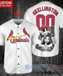 St. Louis Cardinals x Jack Skellington and Sally The Nightmare Before Christmas with World Series Trophy Custom Baseball Jersey White