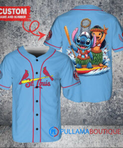 St. Louis Cardinals x Lilo & Stitch with Trophy Baseball Jersey Light Blue