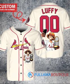 St. Louis Cardinals x Luffy One Piece with Trophy Custom Baseball Jersey Cream