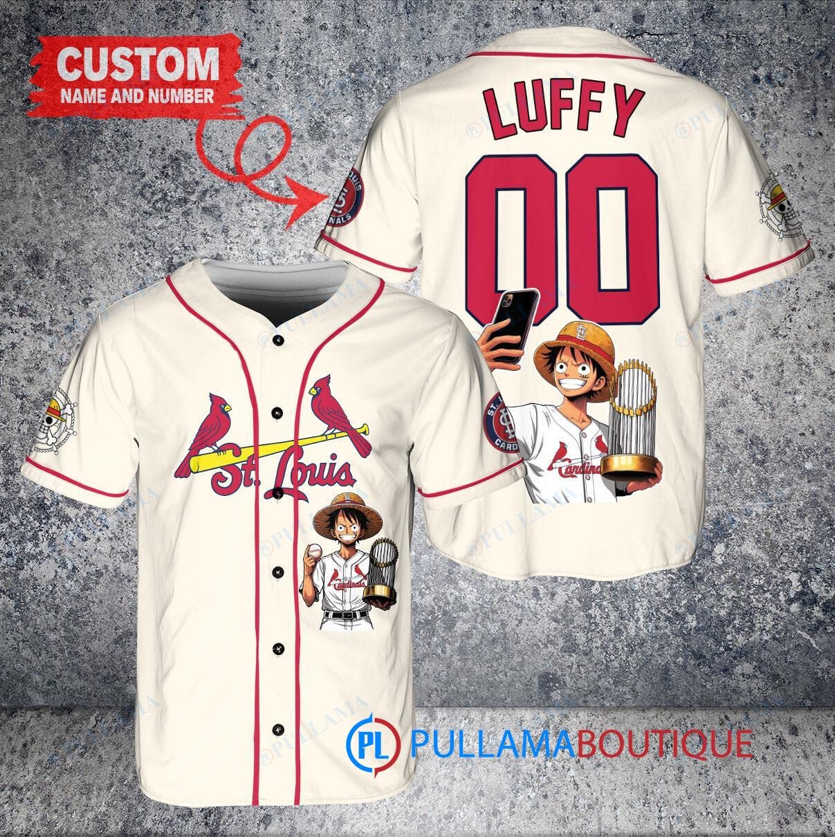 Milwaukee Brewers x Luffy One Piece with Trophy Custom Baseball Jersey Blue City Connect