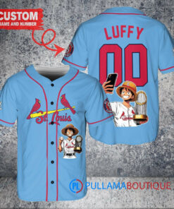 St. Louis Cardinals x Luffy One Piece with Trophy Custom Baseball Jersey Light Blue