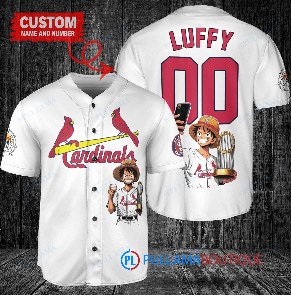 Miami Marlins x Luffy One Piece with Trophy Custom Baseball Jersey White