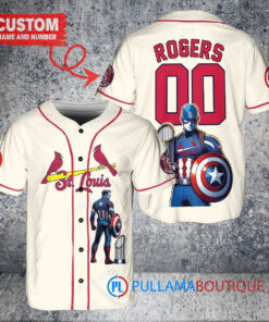 St. Louis Cardinals x Marvel Captain America Steve Rogers with Trophy Custom Baseball Jersey Cream