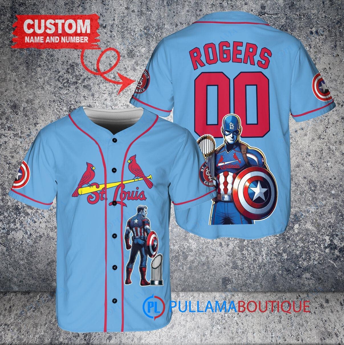 Boston Red Sox x Marvel Captain America Steve Rogers with Trophy Custom Baseball Jersey Red